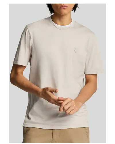 Beige Crew Neck T-Shirt with Embroidered Logo