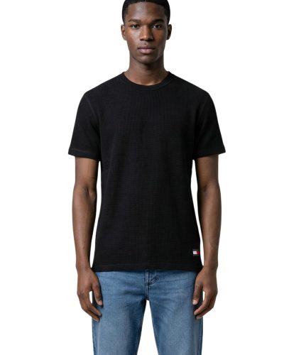 Black Ribbed Crew Neck Short Sleeve T-Shirt Men