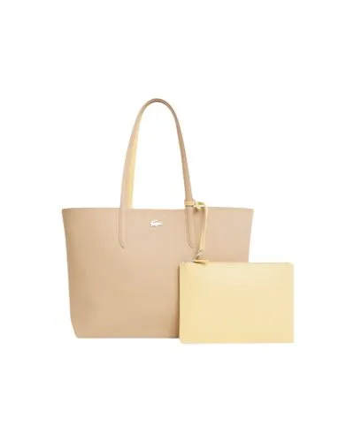 Lacoste Beige Leather Tote Bag With Pouch