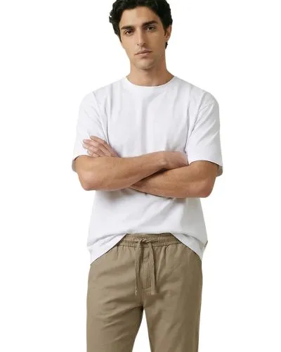 Men’s White Crew Neck T-Shirt with Khaki Pants