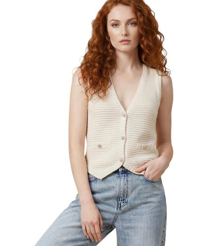 Cream Knit V-Neck Sleeveless Vest Top