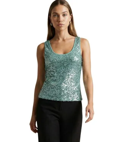 Sequined Tank Top in Sage Green and Silver