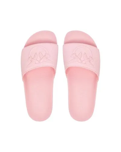 Pink Slide Sandals with Embossed Bird Design Women’s