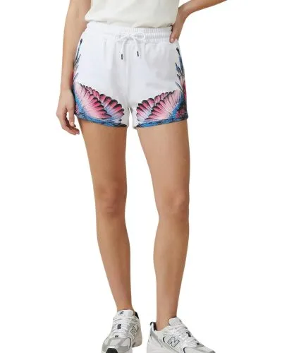White Butterfly Wing Print Athletic Shorts Women