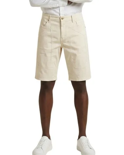 Men’s Cream Cargo Denim Shorts with Utility Pockets