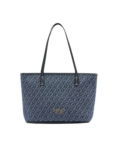 Liu Jo Milano Blue Monogram Canvas Tote Bag