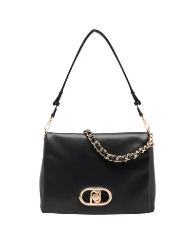 Black Chain Detail Shoulder Bag with Gold Hardware
