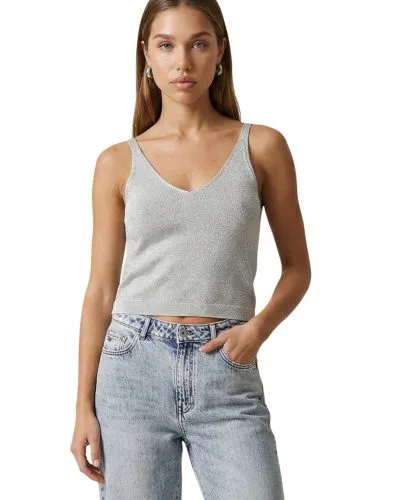 Women’s Gray Ribbed V-Neck Crop Tank Top