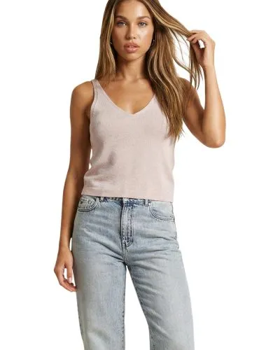 Women’s Beige V-Neck Ribbed Tank Top