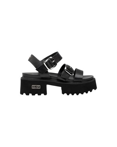 Cult Black Platform Chunky Sandal with Buckle Straps