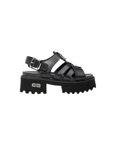 Cult Platform Chunky Sole Black Leather Sandal Women