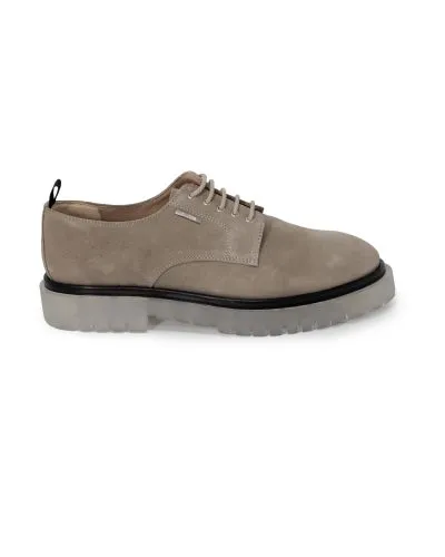 Beige Suede Lace-Up Platform Oxford Shoe