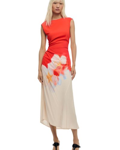 Sleeveless Color-Block Midi Dress with Floral Print