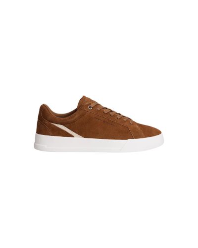Brown Suede Low-Top Sneaker with White Sole
