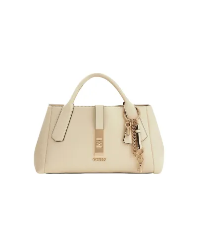 GUESS Cream Leather Tote Handbag with Gold Hardware