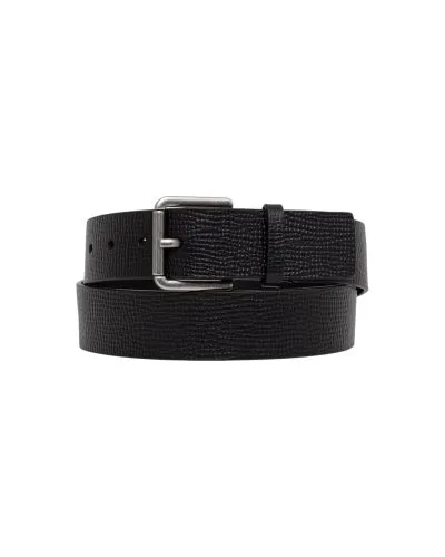 Black Textured Leather Belt with Silver Buckle
