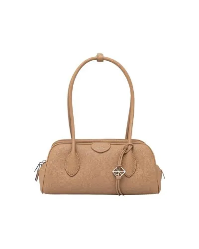 Camel Leather Shoulder Bag with Diamond Charm Detail