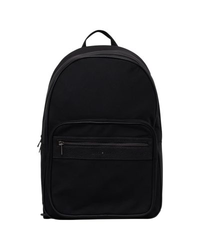 Black Nylon Backpack with Leather Trim