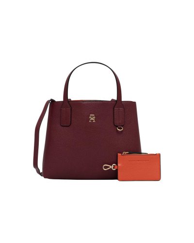 Tommy Hilfiger Burgundy Tote Bag with Coral Wallet