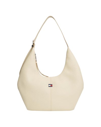 Tommy Hilfiger Cream Pebbled Leather Hobo Bag