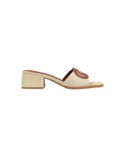 Cream Woven Leather Block Heel Mule Sandal