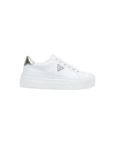 Guess White Leather Platform Sneaker with Gold Heel Tab