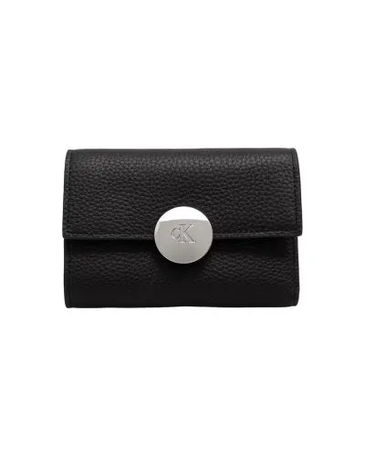 Calvin Klein Black Leather Wallet with Round CK Closure