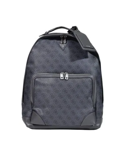 Guess Men’s Charcoal Monogram Backpack with Leather Trim