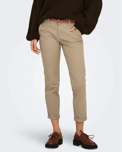 Beige Chino Cropped Pants with Rolled Cuffs Women’s