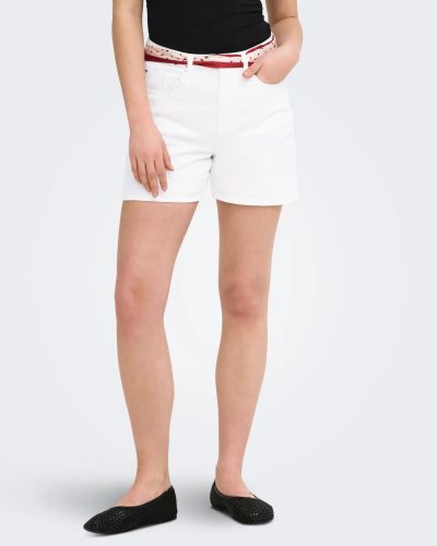 White Bermuda Shorts with Striped Belt Women’s